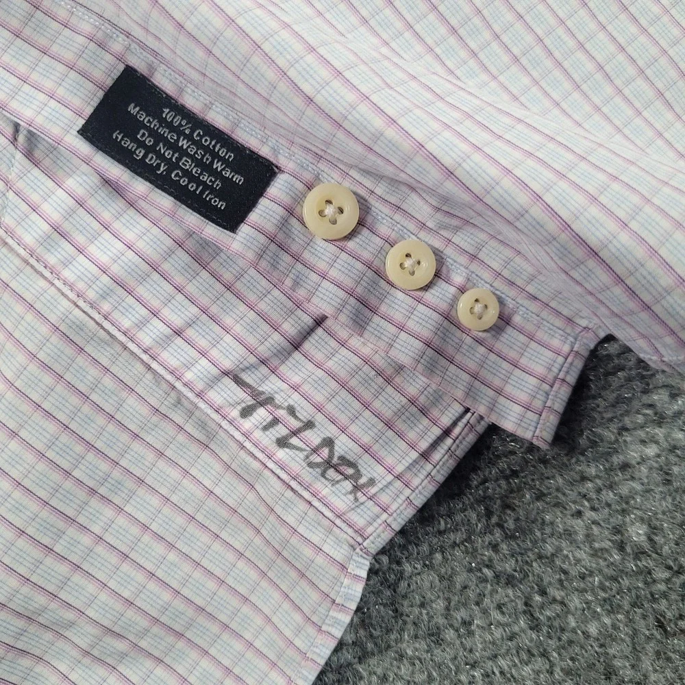 David Donahue Dress Shirt Men 17 34/35 Purple Blue Check Trim Fit Cotton